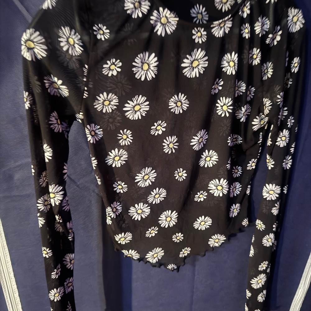 Floral Sheer Black Long Sleeve Top